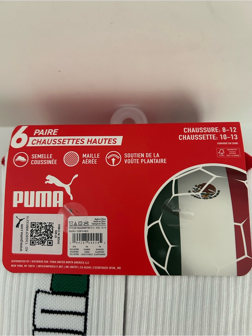 Mexico Puma Men’s Crew Socks 6-Pack - Picture 4 of 9